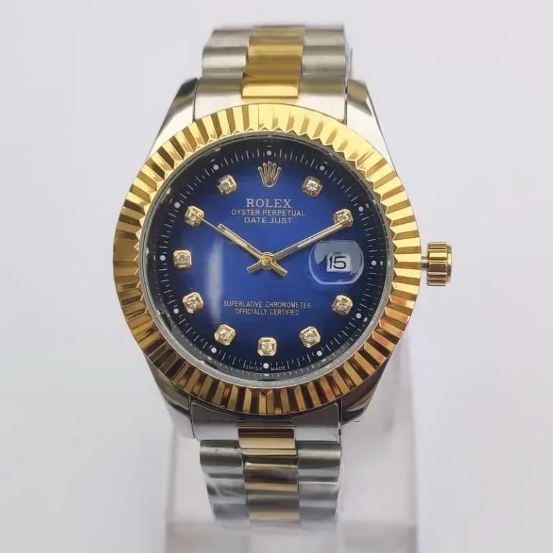 Luxury Diamond Style Date Watch – Gold & Silver Edition