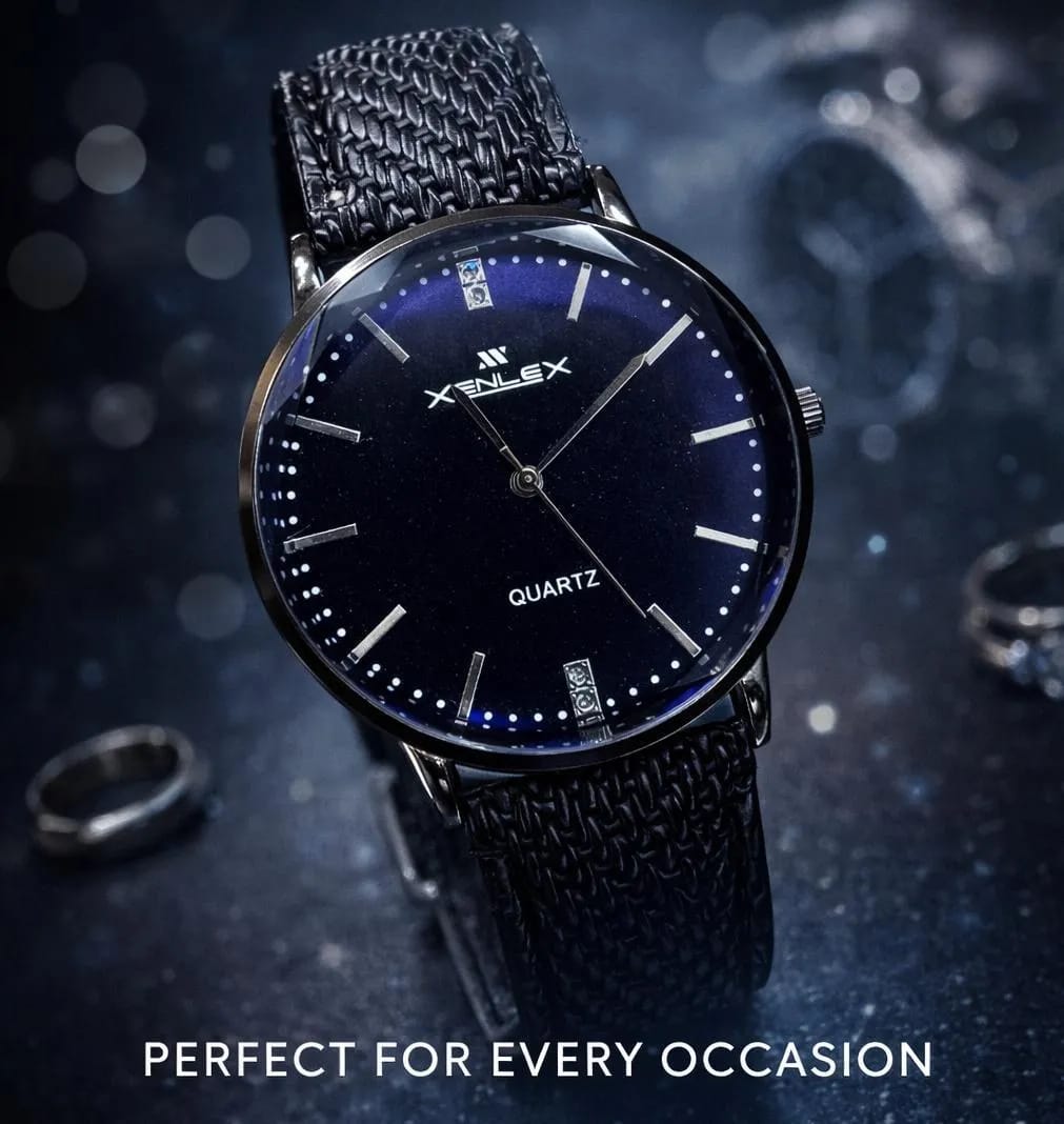 XENLEX Quartz Watch – Premium Blue Dial Leather Edition