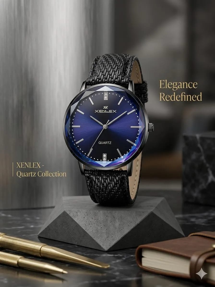 XENLEX Quartz Watch – Premium Blue Dial Leather Edition